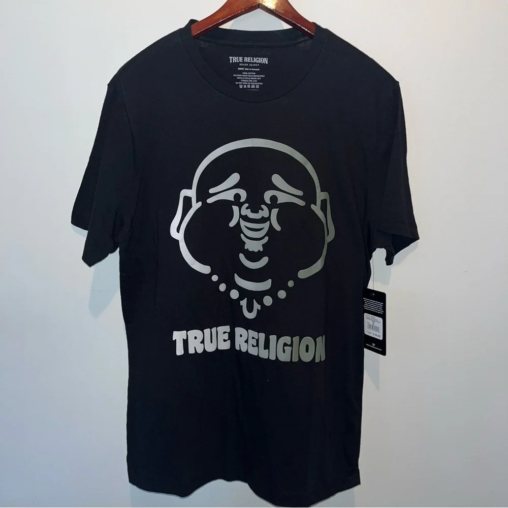 True Religion Ombre Face Short Sleeve Mens Blacj Graphic T-Shirt Sz. M